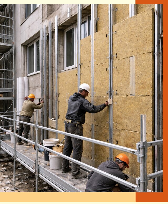 Утепление вентилируемого фасада в Краснокамске от 5677 руб/м2 — монтаж и утепление вентфасад | ТепломастерКнм